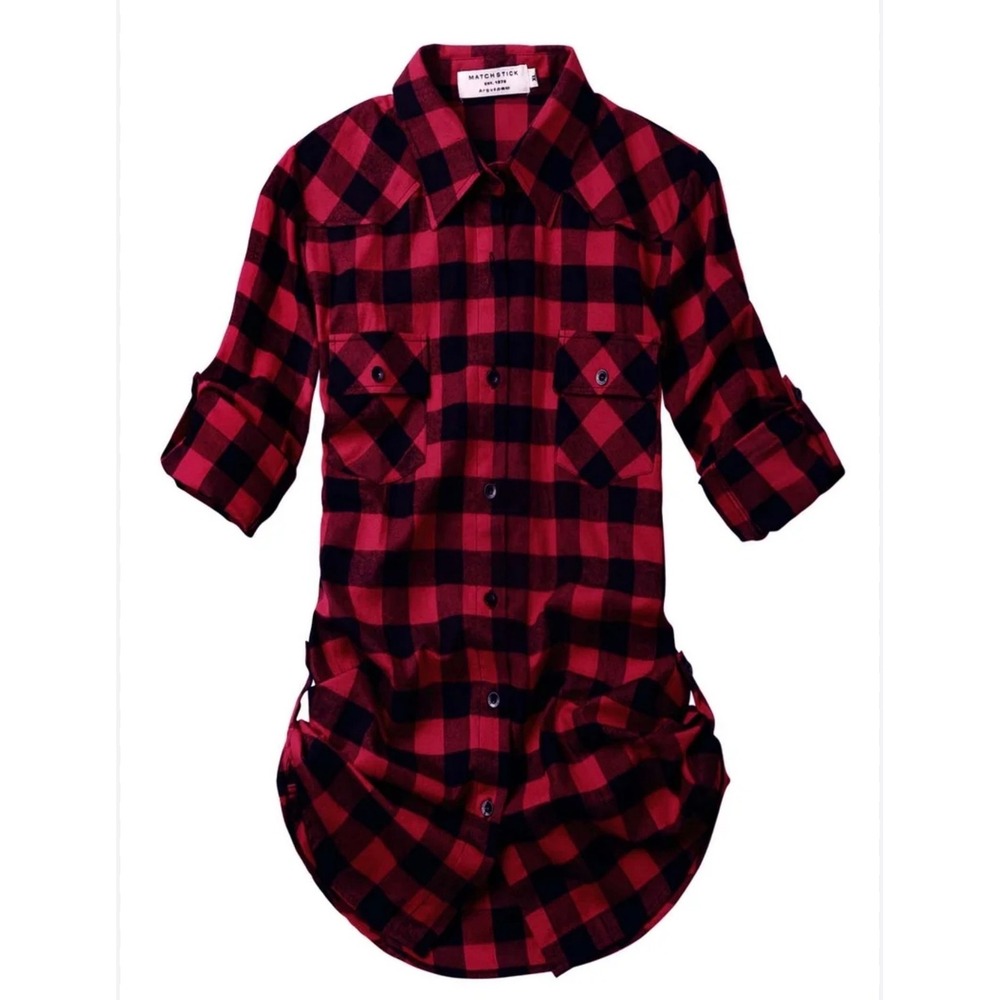 MATCHSTICK Red Black Buffalo Plaid Long Sleeve Button Up Shirt XXL